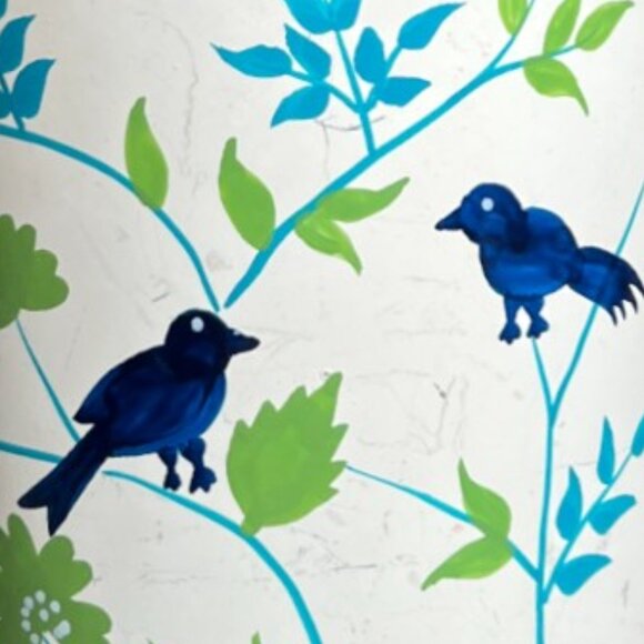 Vtg Enameled Steel Watering Can Bluebird Garden Handpainted Double-Sided India - Picture 7 of 16